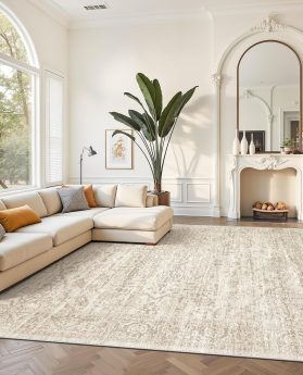 Rugland 8x10 Area Rugs - Stain Resistant Washable Rug, Anti Slip Rugs for Living Room, Vintage Tribal Area Rugs(Distressed Beige, 8'x10')