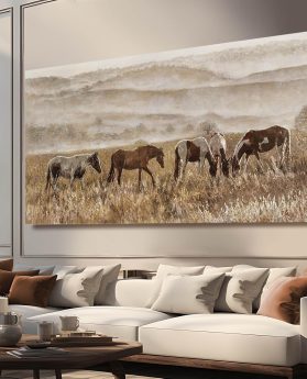 Horse Canvas Wall Art Nature Wall Prints Gold Wall Pictures 29"x58" Large Artwork for Living Room Kitchen Artwork for Wall